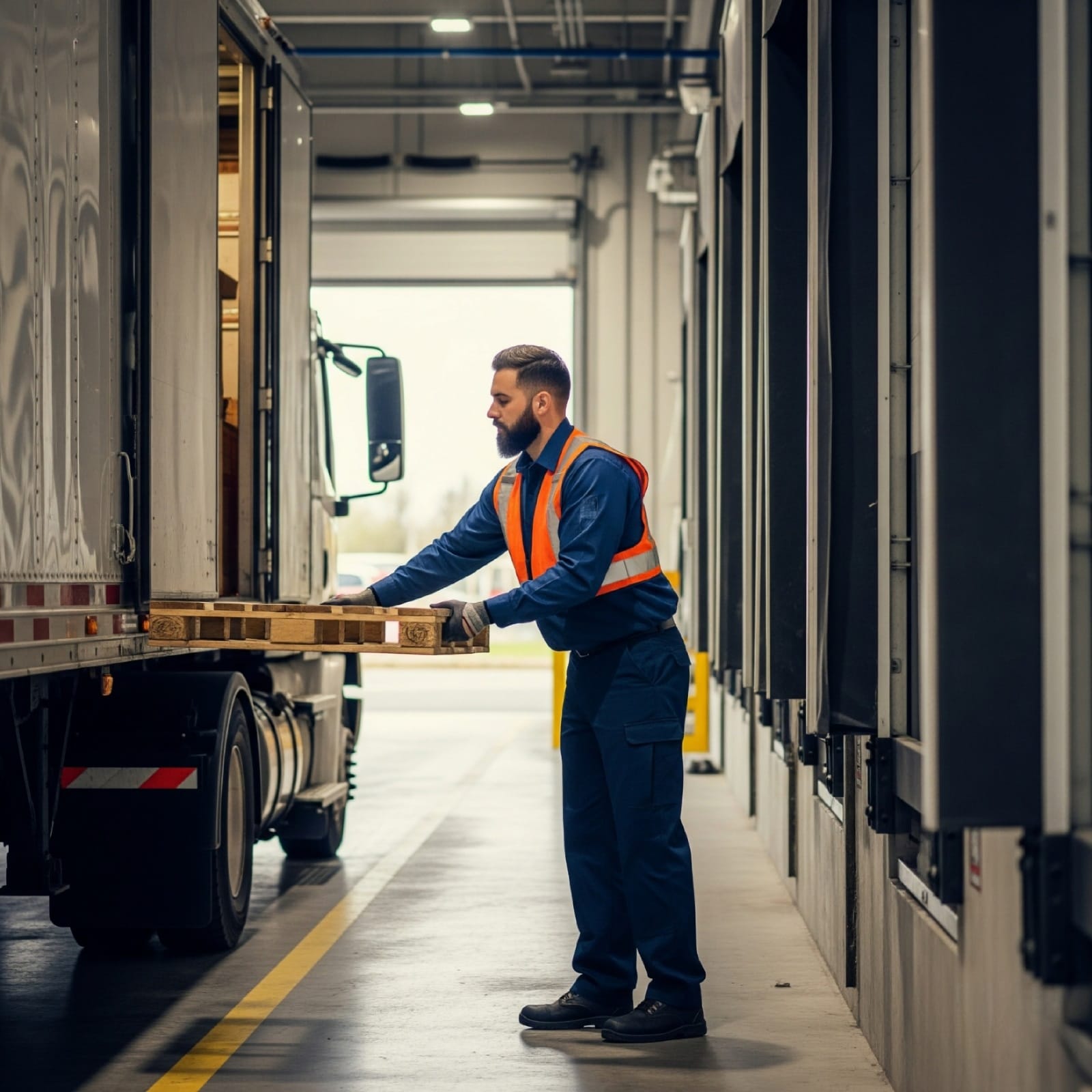 Goods being carefully loaded onto a Black Starline truck